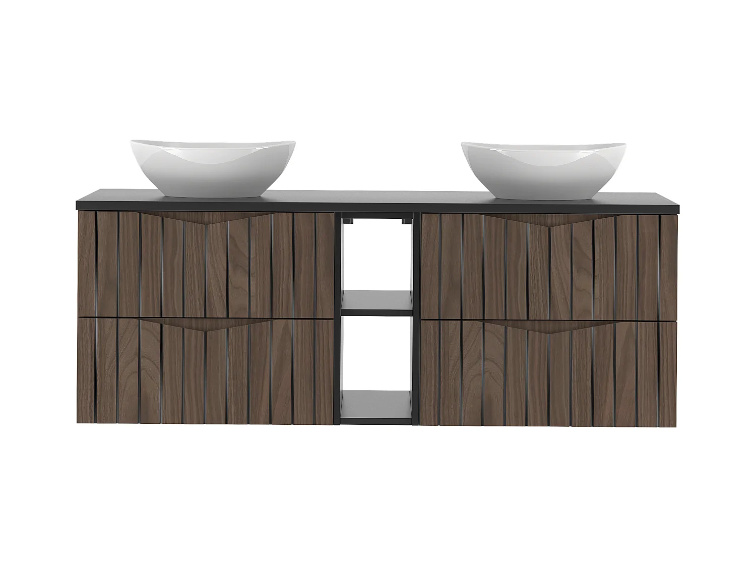 Ensemble de salle de bain 140 cm Armoire avec plan de travail Étagère Lavabo Façades rainurées Chêne Noyer Stella