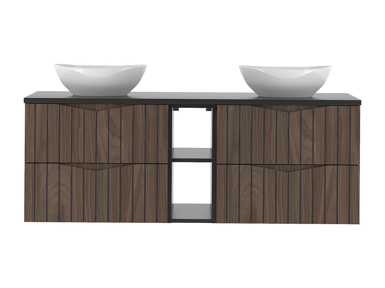 Ensemble de salle de bain 140 cm Armoire avec plan de travail Étagère Lavabo Façades rainurées Chêne Noyer Stella