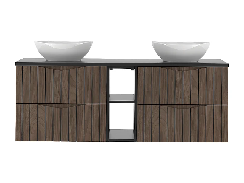 Badkamerset 140 cm Kast met blad Rek Wasbak Geribbelde fronten Eiken Noten Stella