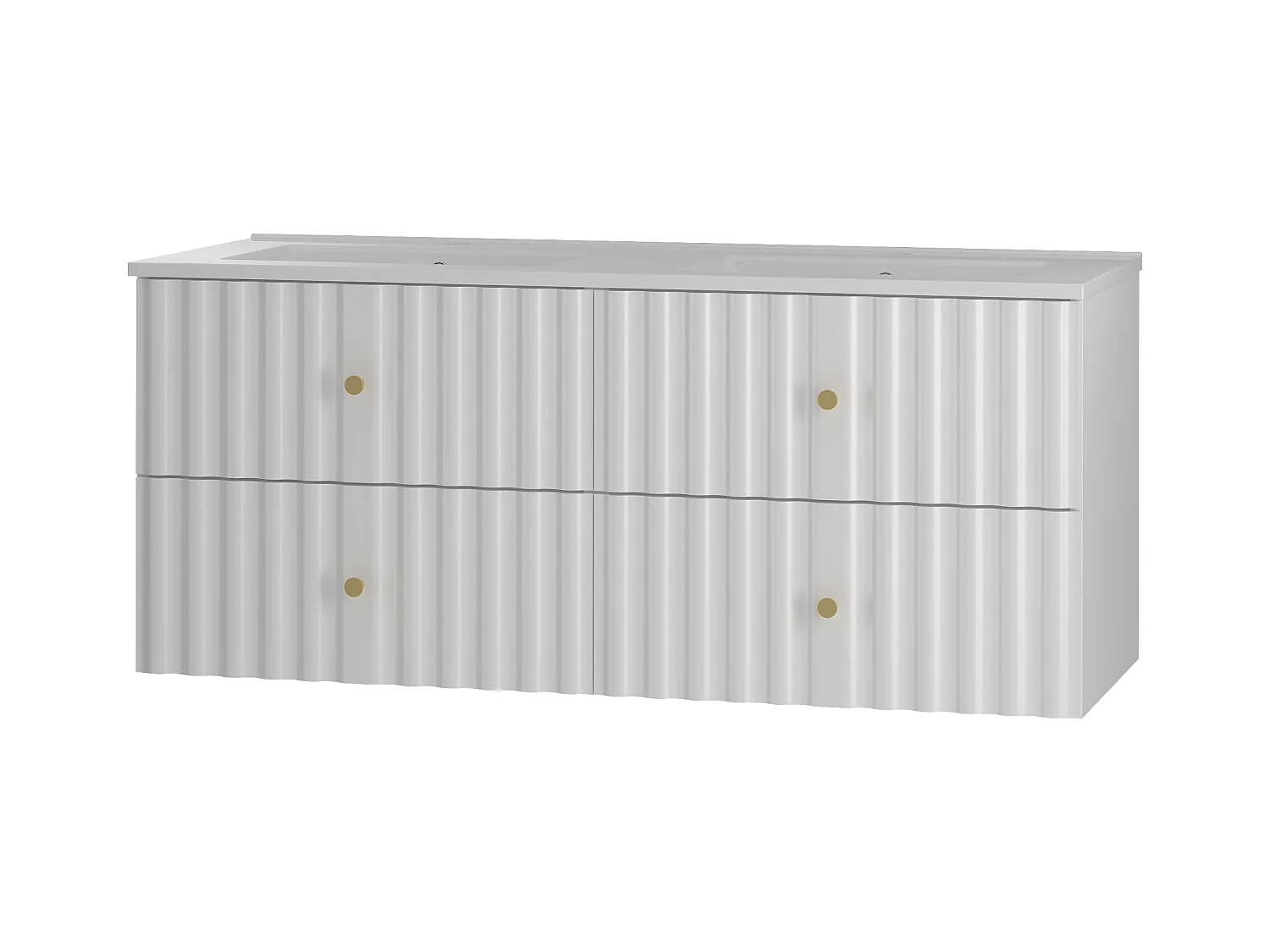 Ensemble de salle de bain blanc 120 cm Meuble avec lavabo Façades rainurées Aqua