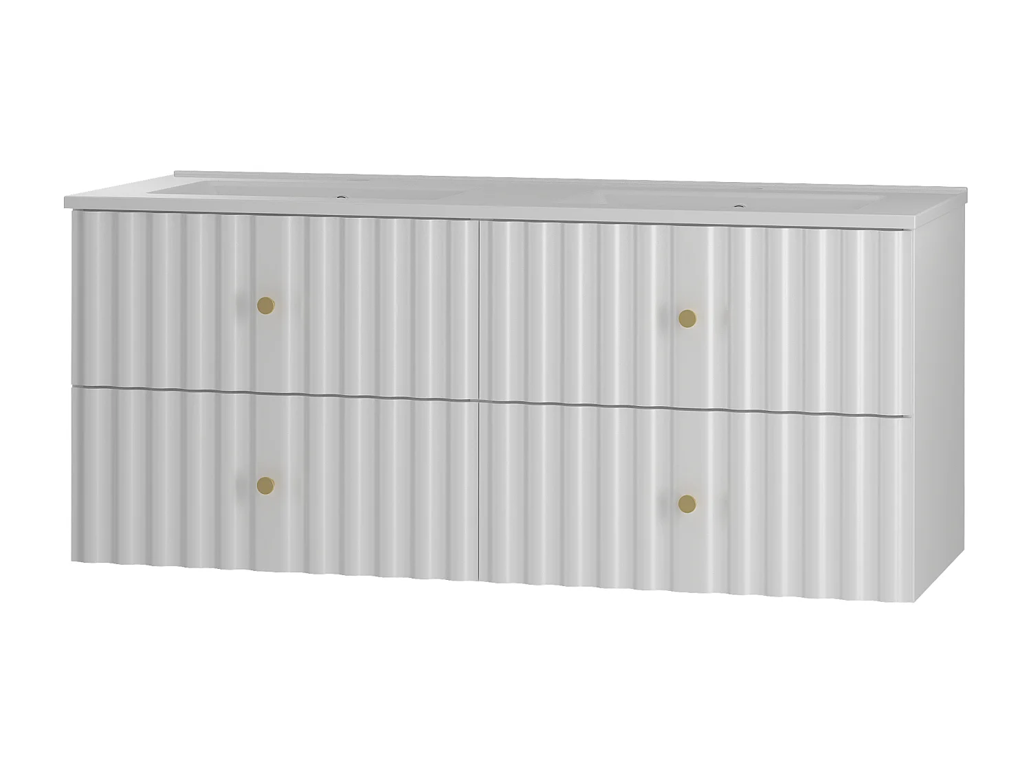 Ensemble de salle de bain blanc 120 cm Meuble avec lavabo Façades rainurées Aqua