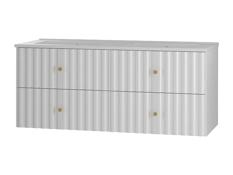 Witte badkamerset 120 cm Kast met wastafel Geribbelde fronten Aqua