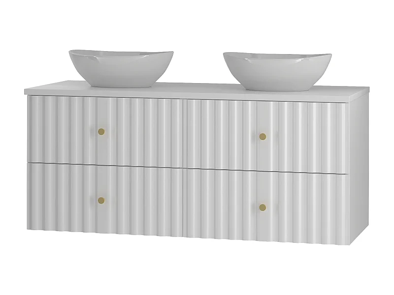 Witte badkamerset 120 cm Kast met wastafelblad Geribbelde fronten Aqua