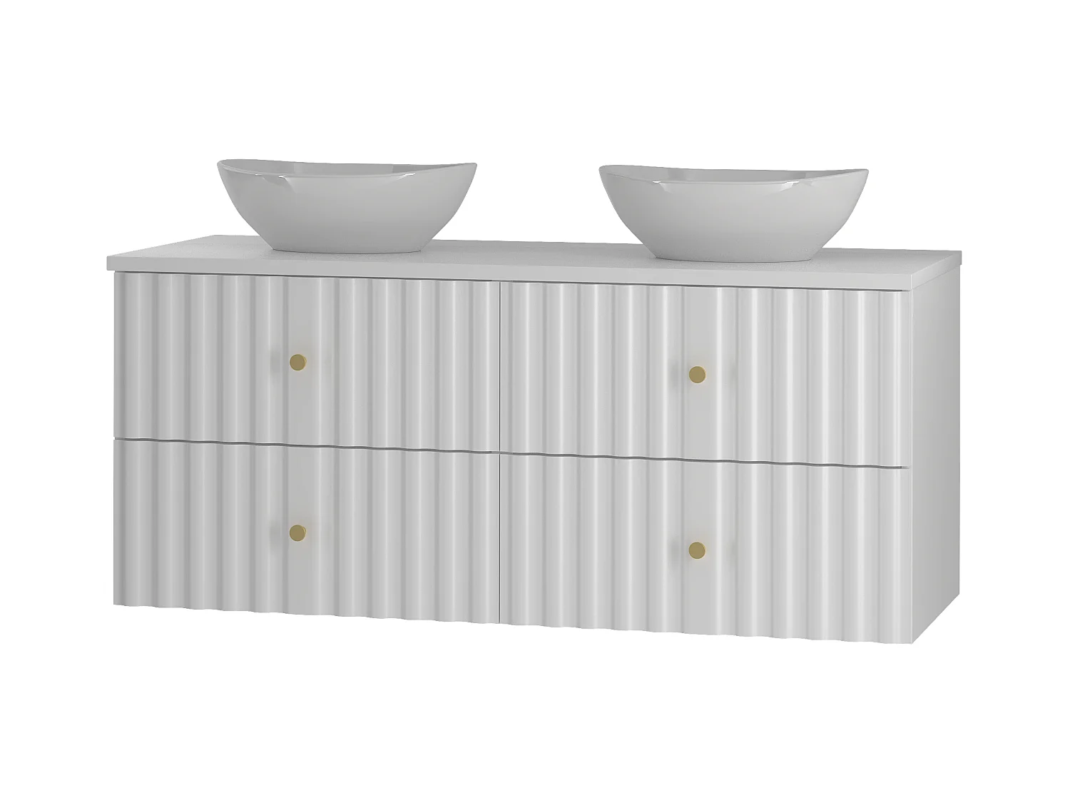 Ensemble de salle de bain blanc 120 cm Meuble avec plan de travail Lavabo Façades rainurées Aqua