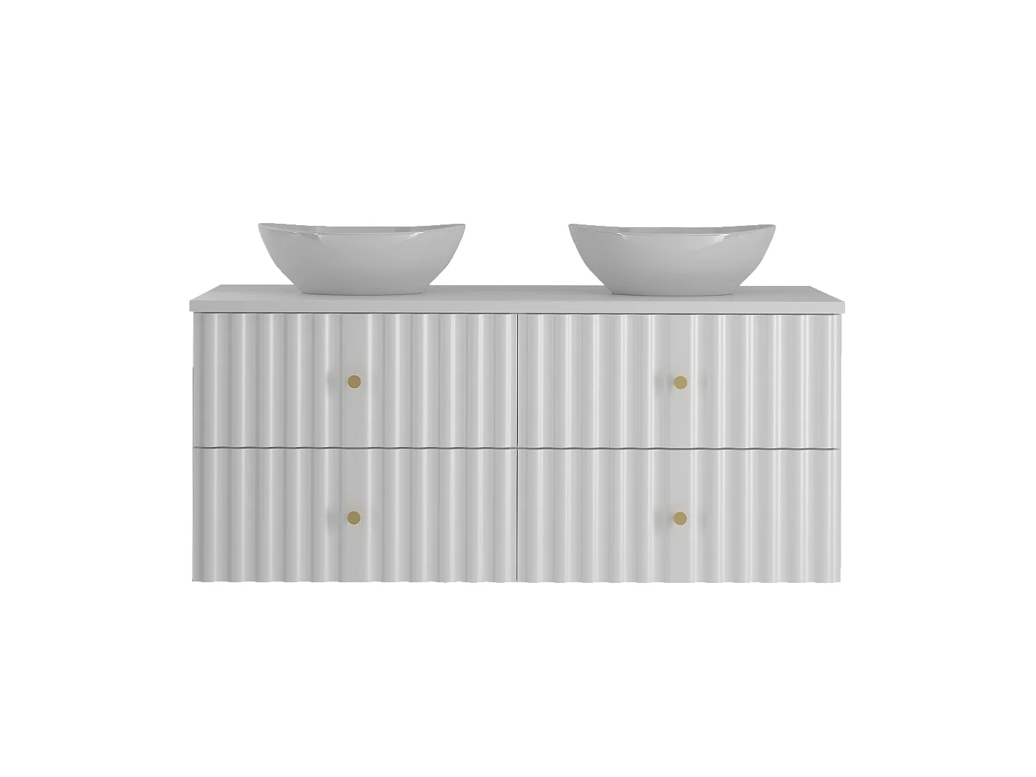 Ensemble de salle de bain blanc 120 cm Meuble avec plan de travail Lavabo Façades rainurées Aqua