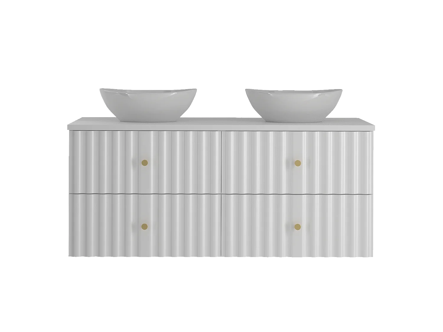 Ensemble de salle de bain blanc 120 cm Meuble avec plan de travail Lavabo Façades rainurées Aqua