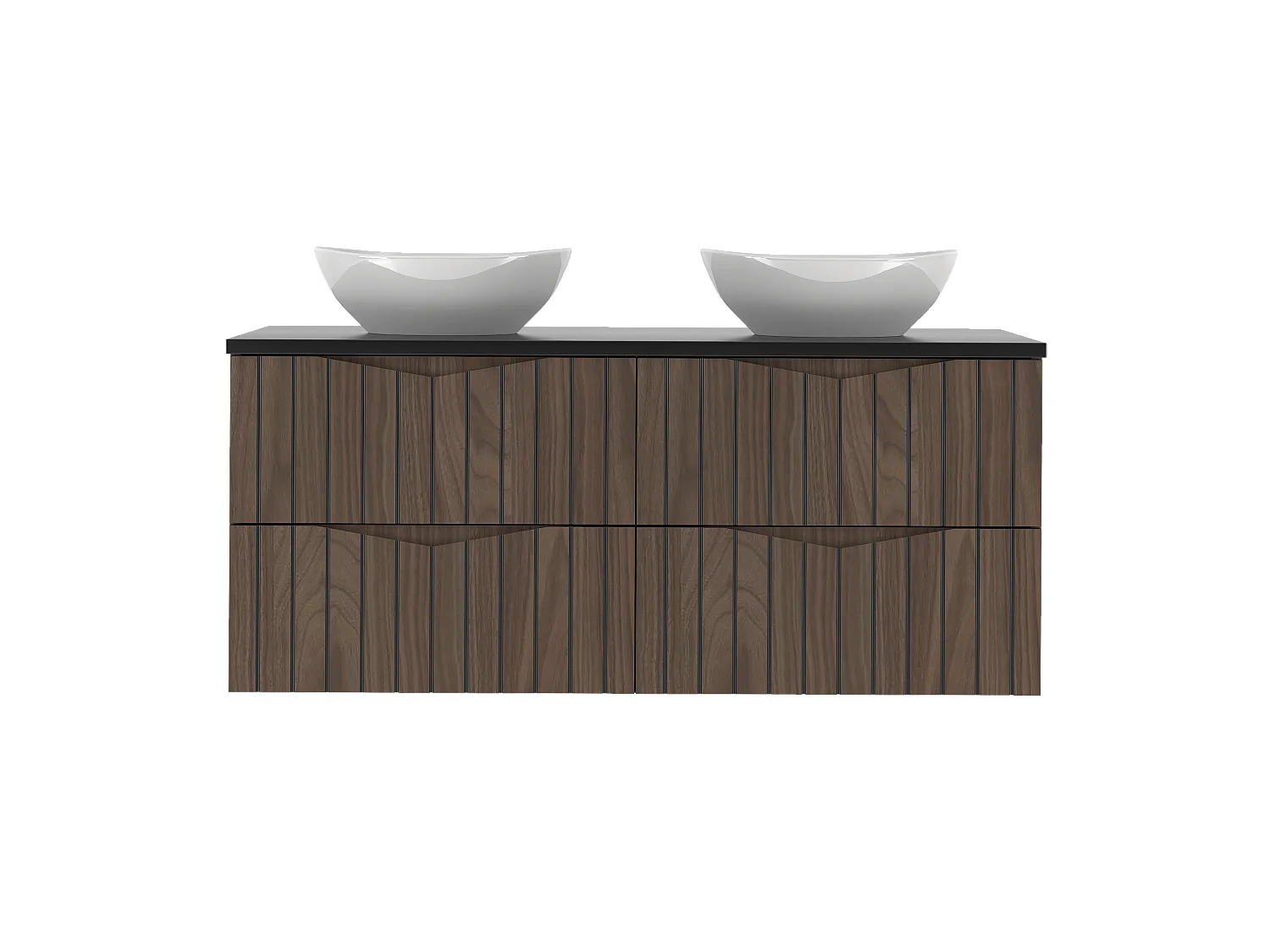 Ensemble de salle de bain 120 cm Armoire avec plan de travail Lavabo Façades rainurées Chêne Noyer Stella