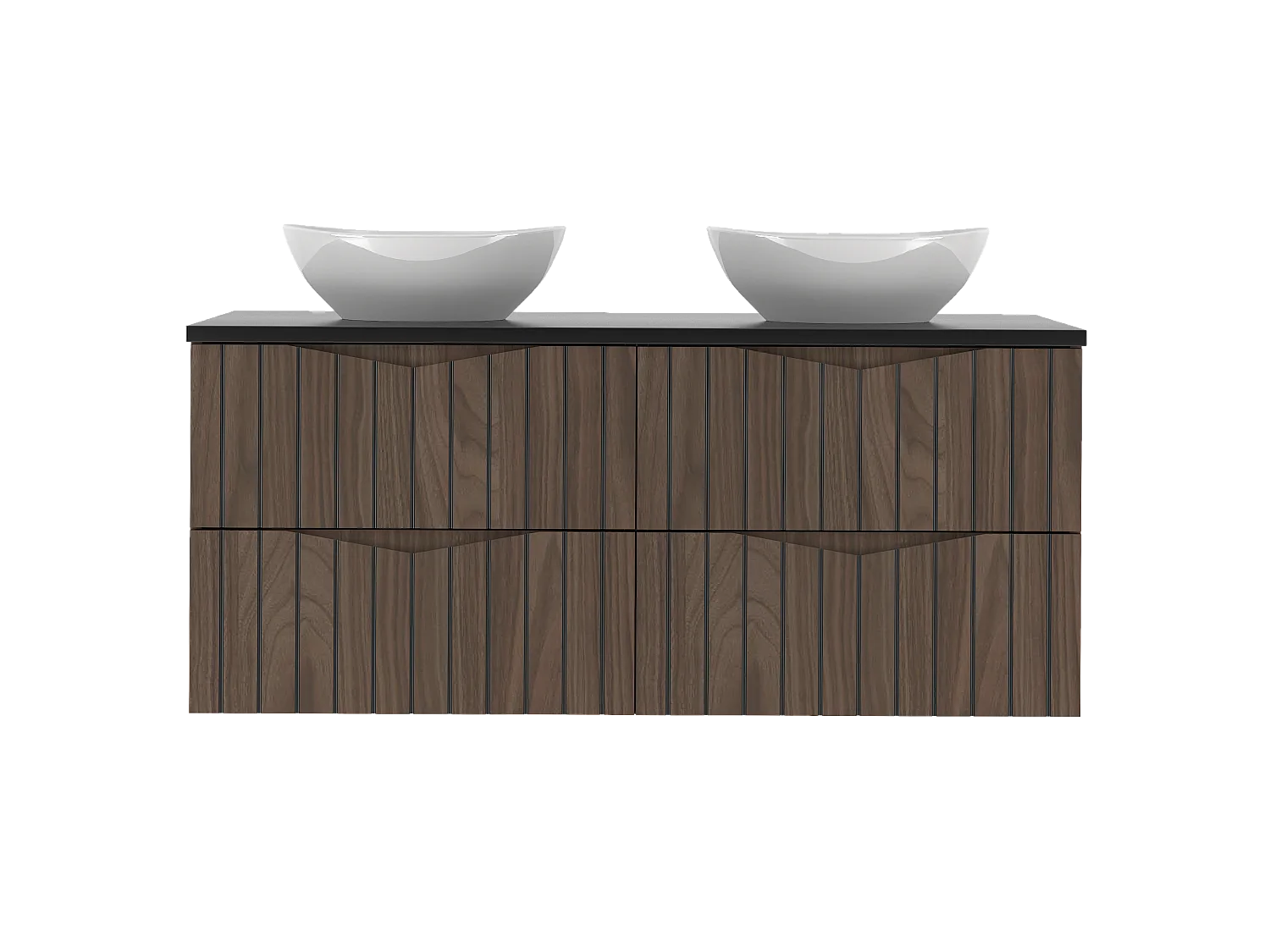 Ensemble de salle de bain 120 cm Armoire avec plan de travail Lavabo Façades rainurées Chêne Noyer Stella