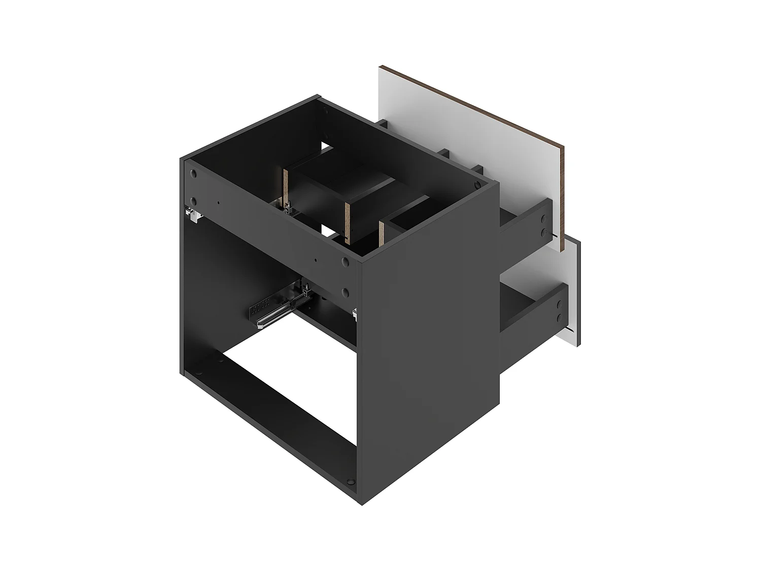 Ensemble de salle de bain 80 cm Armoire avec plateau Étagère Lavabo Colonne Noir mat / Noyer Avella