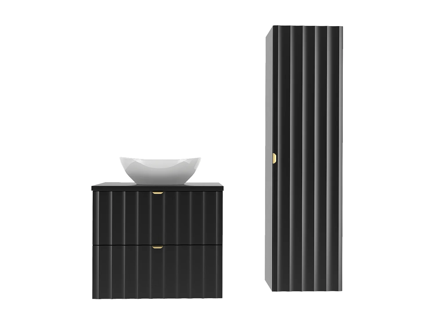 Ensemble de salle de bain noir 60 cm Armoire avec plan de travail Lavabo Colonne Façades rainurées Arcos