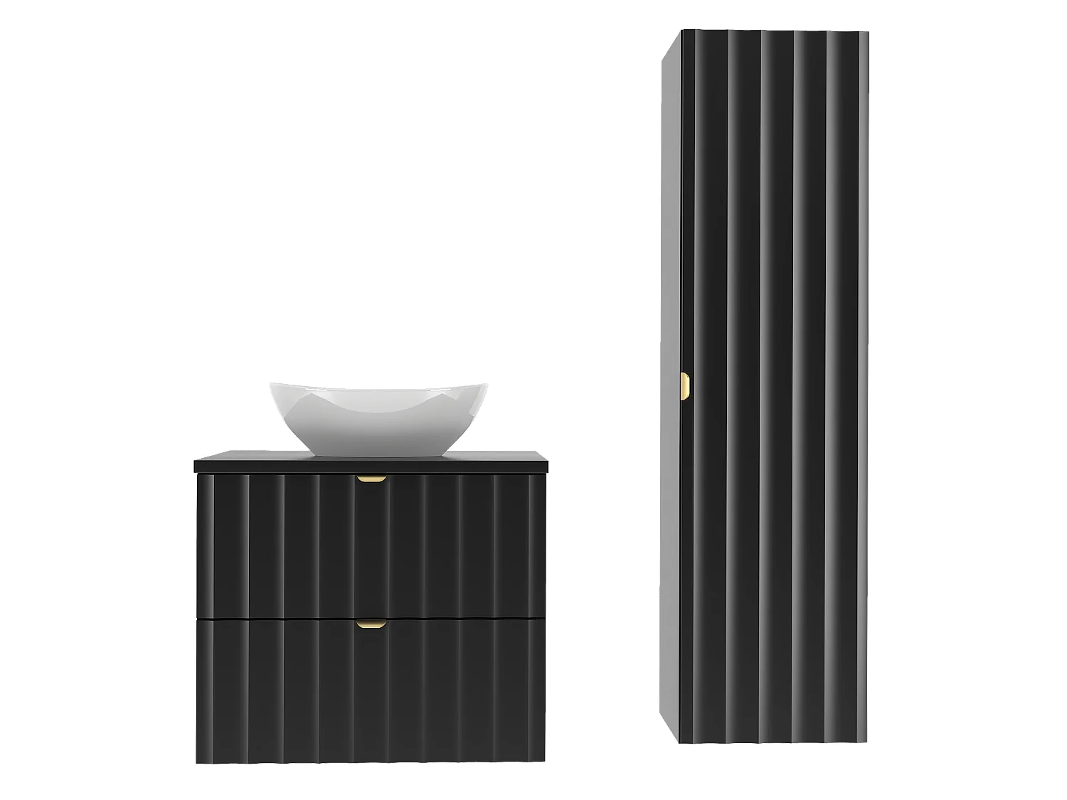 Ensemble de salle de bain noir 60 cm Armoire avec plan de travail Lavabo Colonne Façades rainurées Arcos