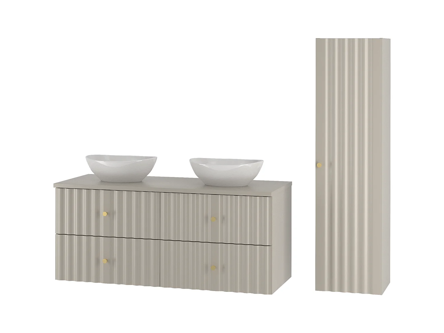 Ensemble de salle de bain en cachemire 120 cm Armoire avec plan de travail Lavabo Colonne Façades rainurées Aqua