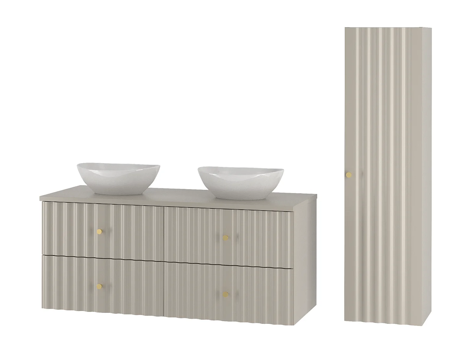 Ensemble de salle de bain en cachemire 120 cm Armoire avec plan de travail Lavabo Colonne Façades rainurées Aqua