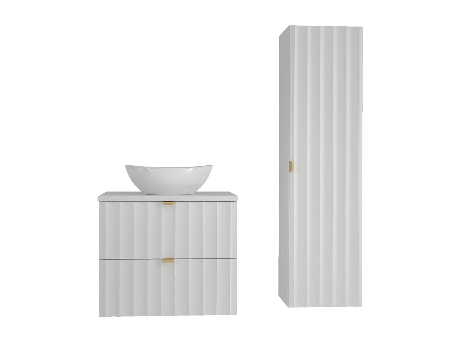 Ensemble de salle de bain blanc 60 cm Armoire avec plan de travail Lavabo Colonne Façades rainurées Arcos