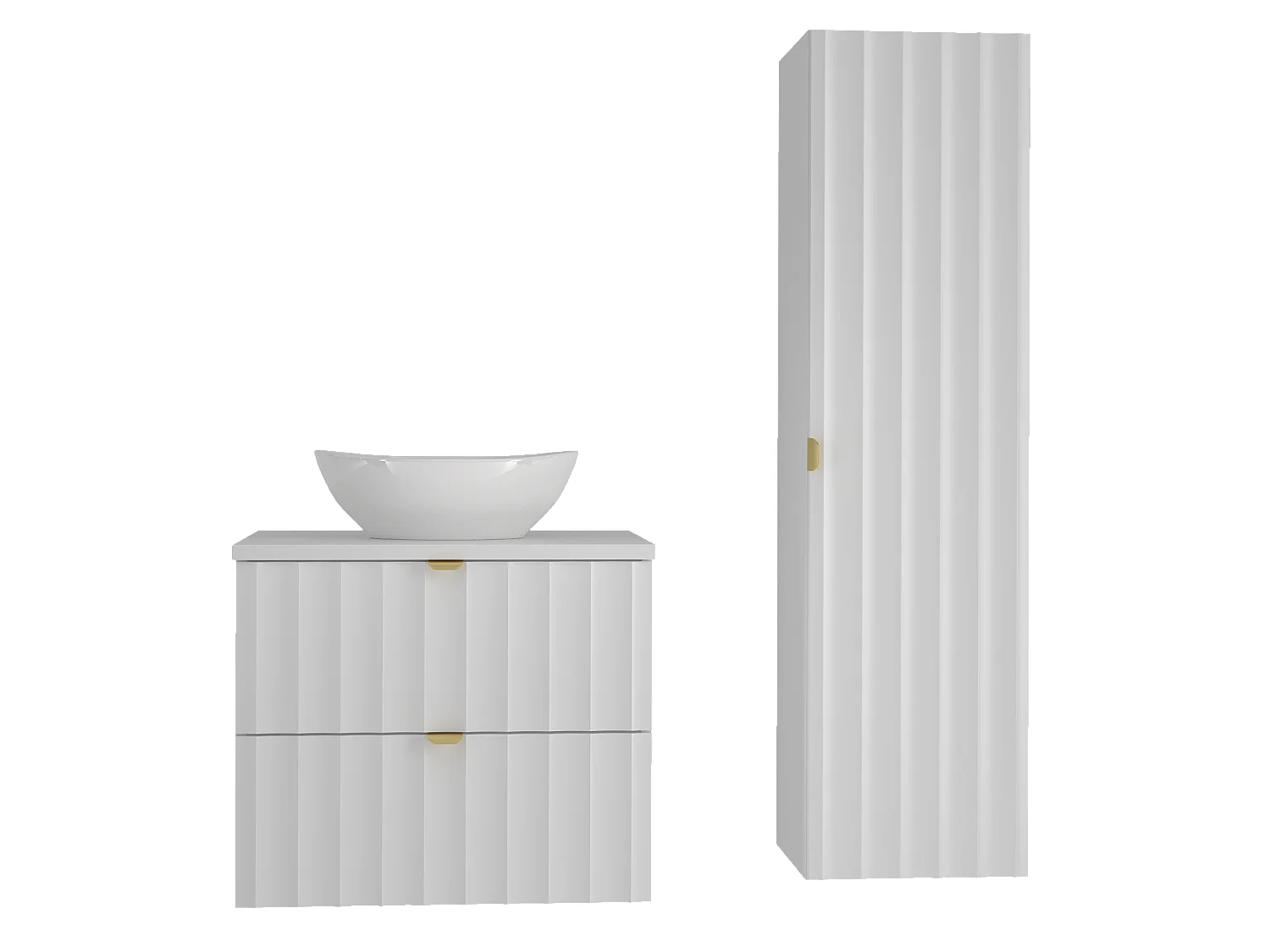 Ensemble de salle de bain blanc 60 cm Armoire avec plan de travail Lavabo Colonne Façades rainurées Arcos