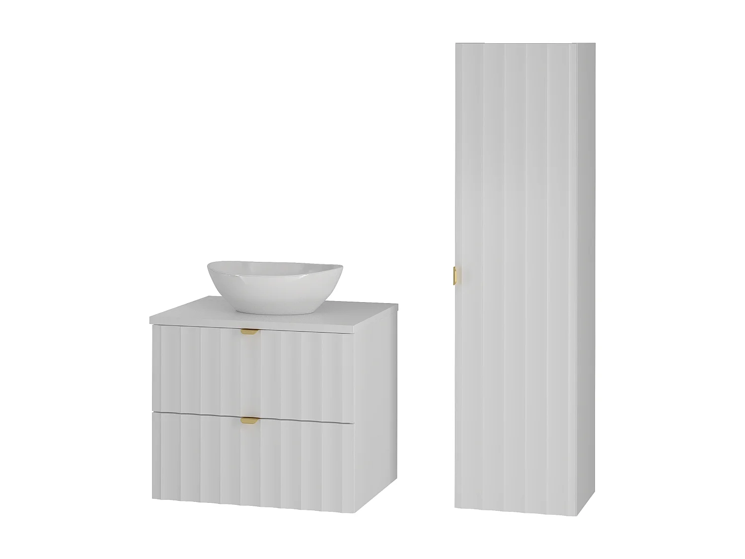 Ensemble de salle de bain blanc 60 cm Armoire avec plan de travail Lavabo Colonne Façades rainurées Arcos