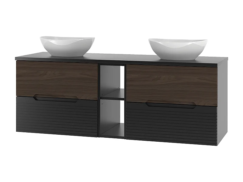 Badkamerset 140 cm Kast met blad Rek Wasbak Zwart mat / Notenhout Avella