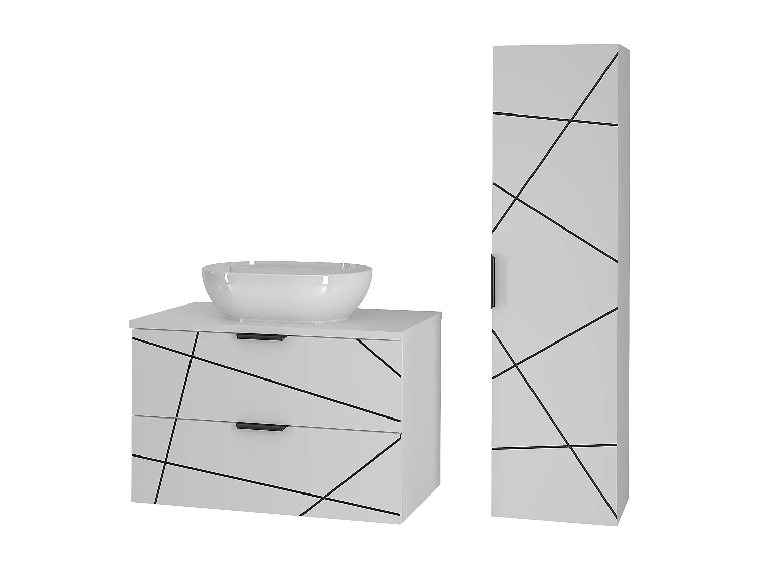 Zestaw Łazienkowy 80cm Szafka z Blatem Umywalka Słupek Biały Mat Wood