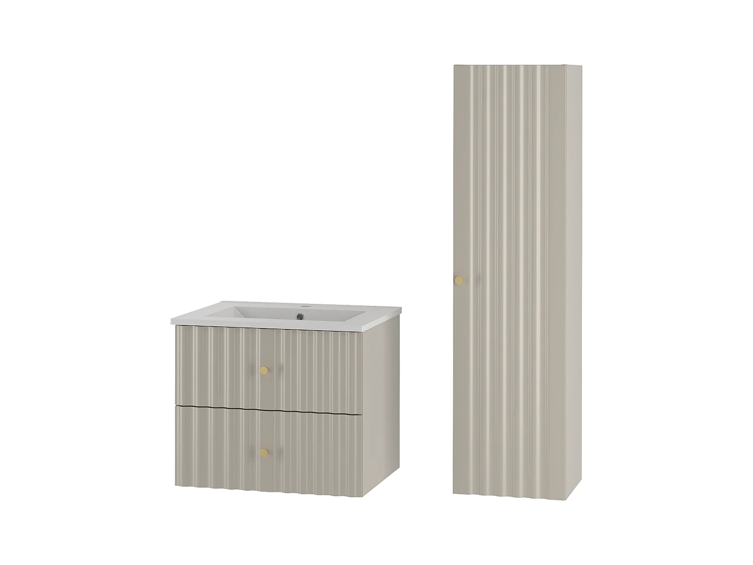 Ensemble de salle de bain en cachemire 60 cm Meuble avec lavabo Colonne Façades rainurées Aqua