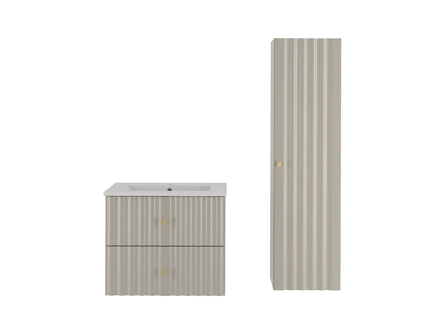 Ensemble de salle de bain en cachemire 60 cm Meuble avec lavabo Colonne Façades rainurées Aqua