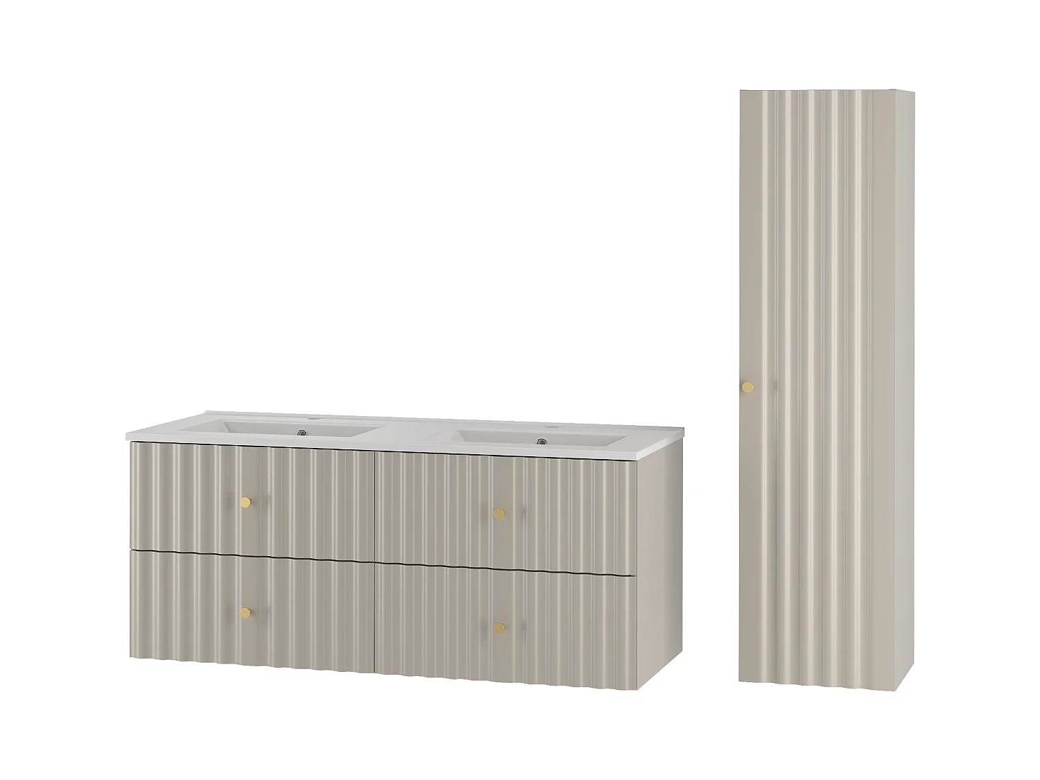 Ensemble de salle de bain en cachemire 120 cm Meuble avec lavabo Colonne Façades rainurées Aqua