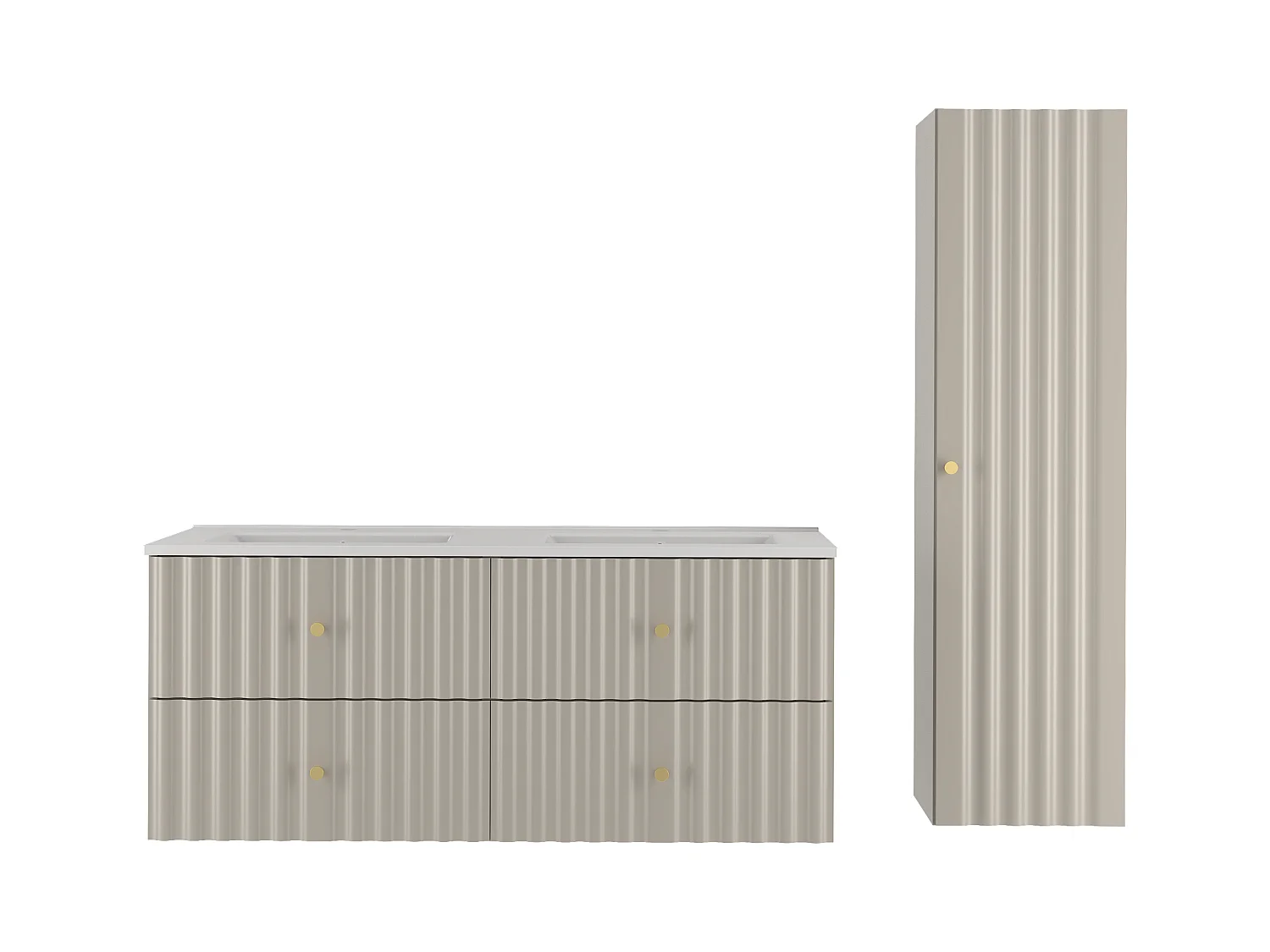 Ensemble de salle de bain en cachemire 120 cm Meuble avec lavabo Colonne Façades rainurées Aqua