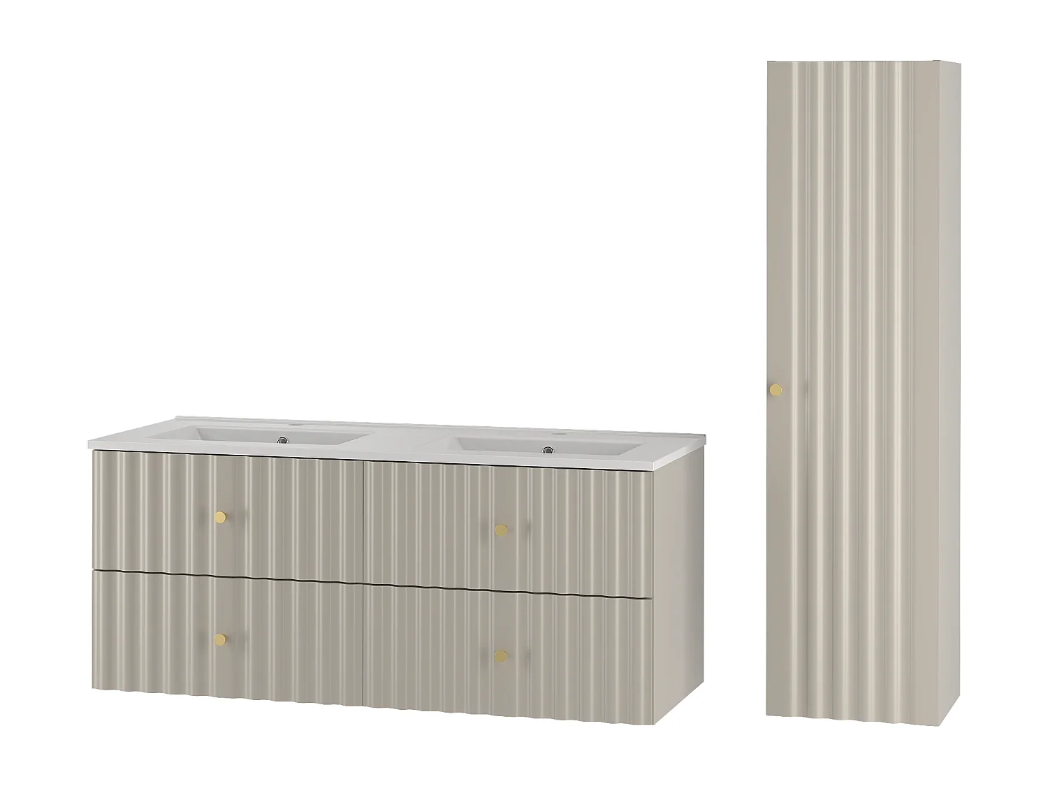 Ensemble de salle de bain en cachemire 120 cm Meuble avec lavabo Colonne Façades rainurées Aqua