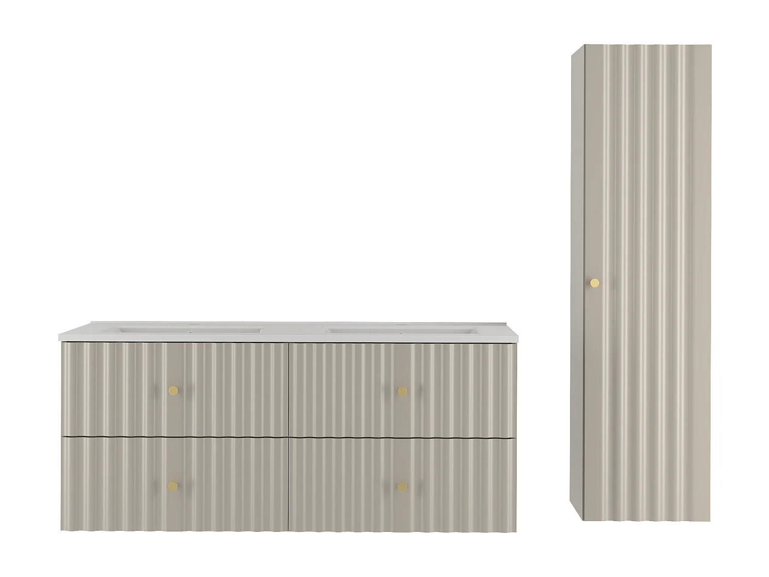 Ensemble de salle de bain en cachemire 120 cm Meuble avec lavabo Colonne Façades rainurées Aqua