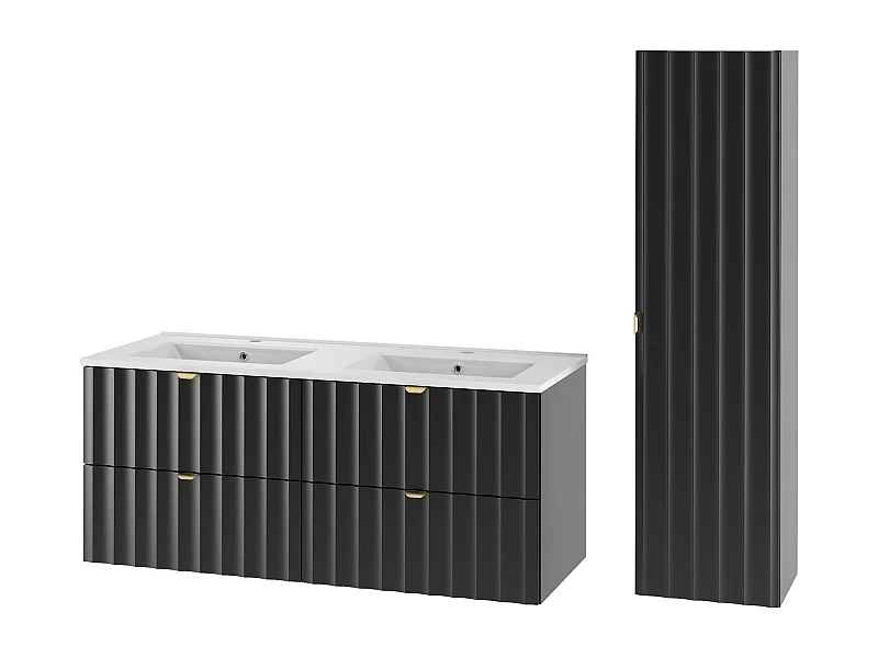 Ensemble de salle de bain noir 120 cm Meuble avec lavabo Colonne Façades rainurées Arcos