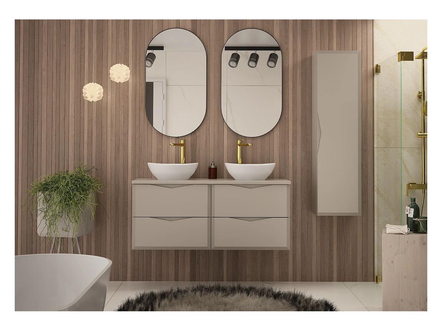 Ensemble de salle de bain en cachemire 120 cm Meuble avec plan de travail Lavabo Delica