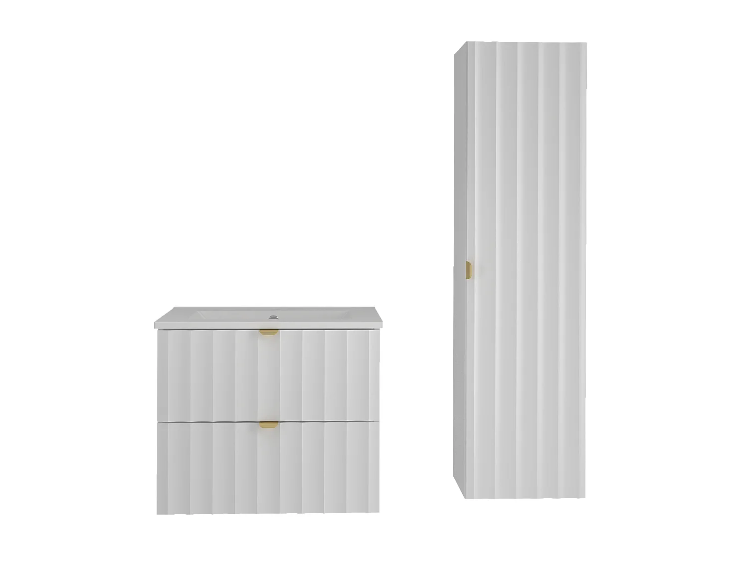 Ensemble de salle de bain blanc 60 cm Meuble avec lavabo Colonne Façades rainurées Arcos