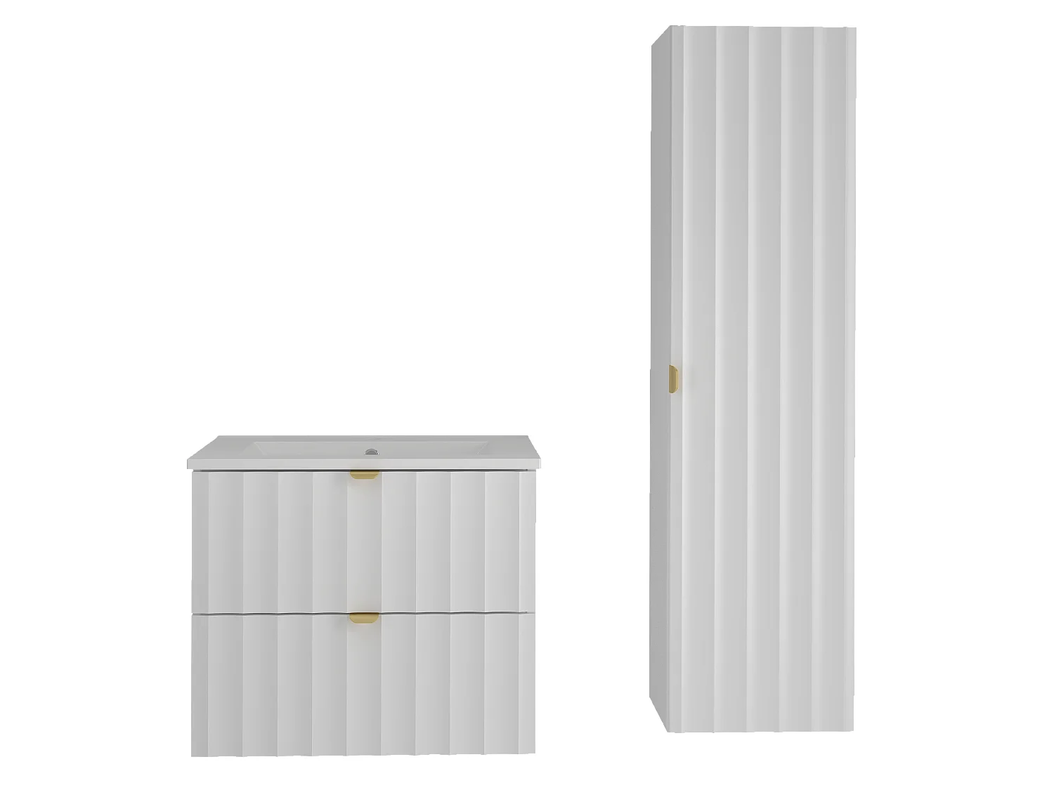 Ensemble de salle de bain blanc 60 cm Meuble avec lavabo Colonne Façades rainurées Arcos