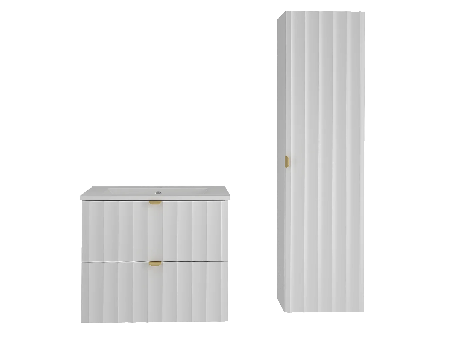 Ensemble de salle de bain blanc 60 cm Meuble avec lavabo Colonne Façades rainurées Arcos