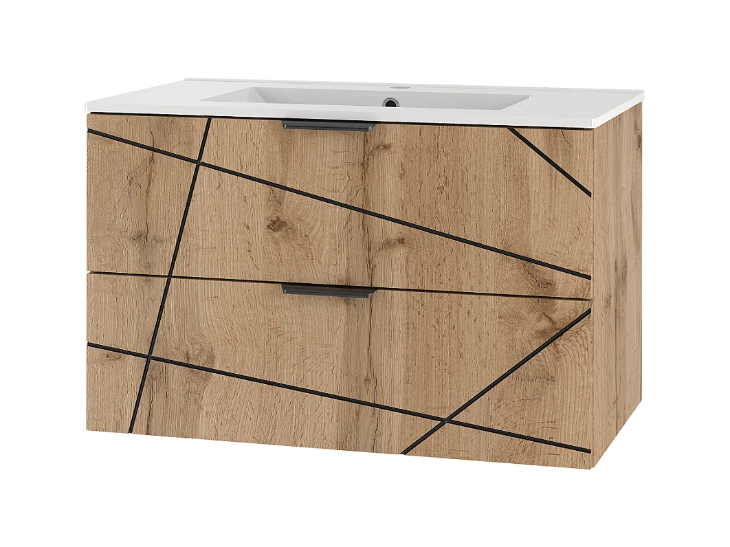 Ensemble de salle de bain 80 cm Meuble avec lavabo Chêne Wotan Wood