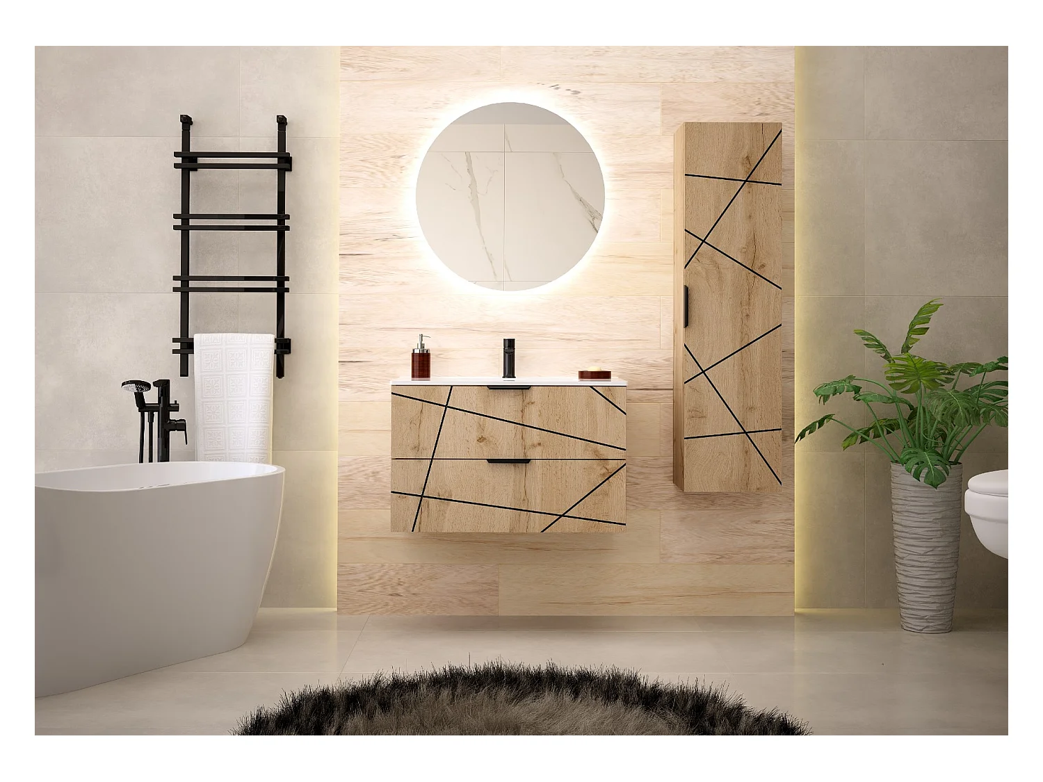 Ensemble de salle de bain 80 cm Meuble avec lavabo Chêne Wotan Wood