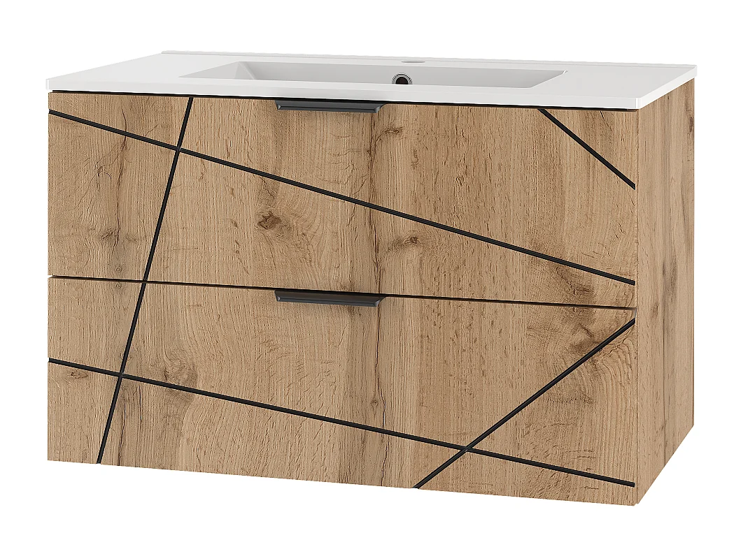 Ensemble de salle de bain 80 cm Meuble avec lavabo Chêne Wotan Wood