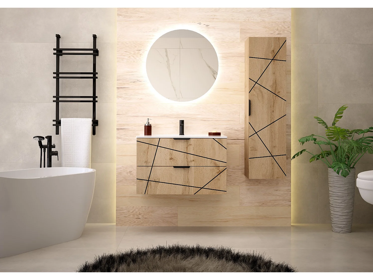 Ensemble de salle de bain 80 cm Meuble avec lavabo Chêne Wotan Wood