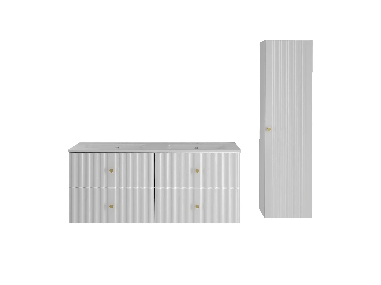 Biały Zestaw Łazienkowy 120cm Szafka z Umywalką Słupek Ryflowane Fronty Aqua