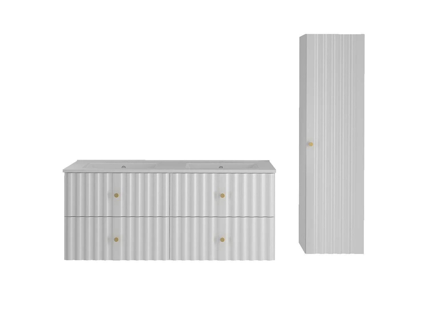 Ensemble de salle de bain blanc 120 cm Meuble avec lavabo Colonne Façades rainurées Aqua