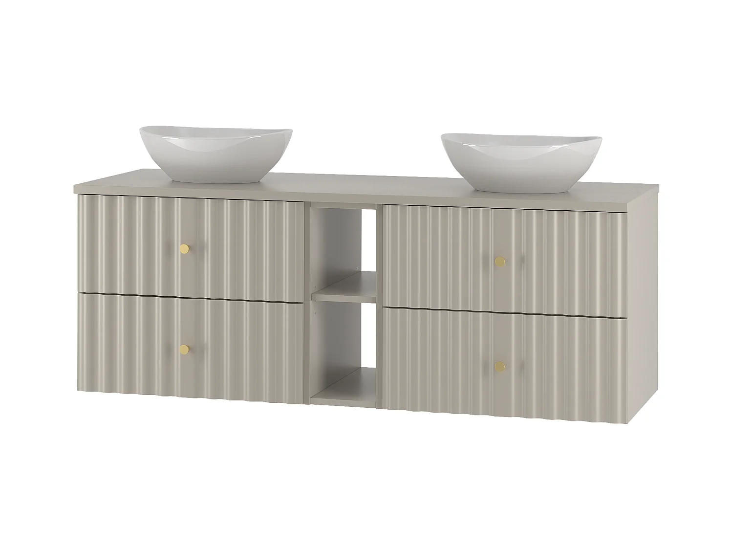 Ensemble de salle de bain en cachemire 140 cm Armoire avec plan de travail Lavabo Étagère Façades rainurées Aqua