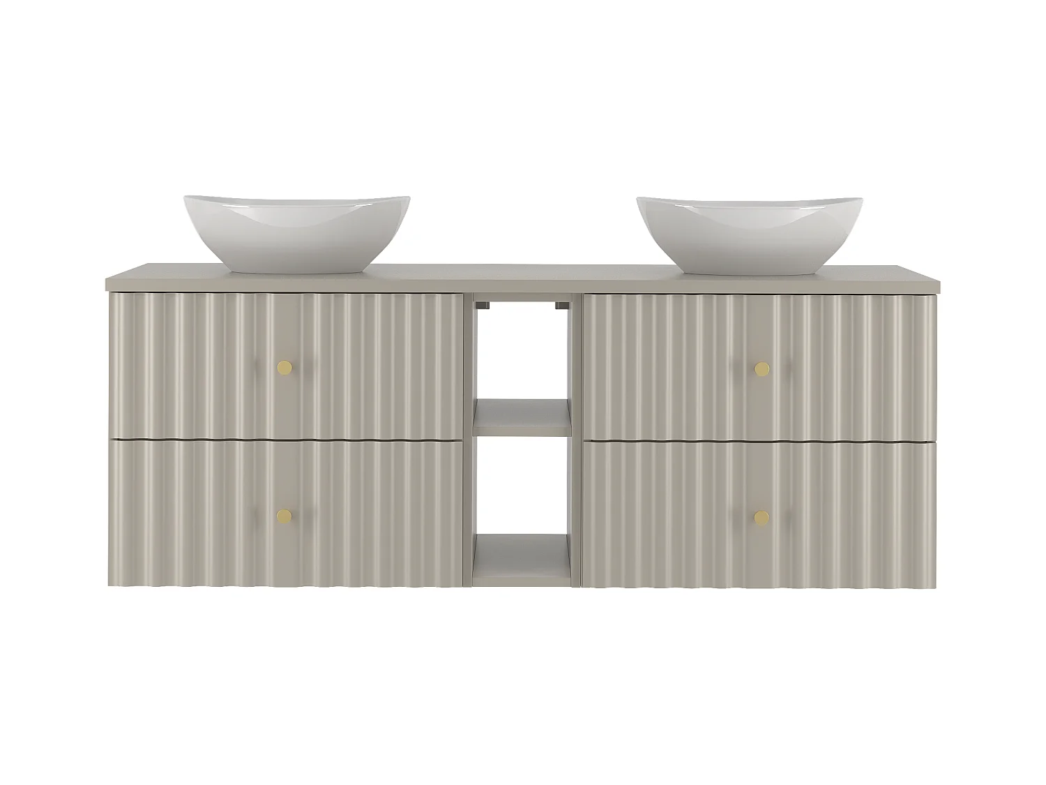 Ensemble de salle de bain en cachemire 140 cm Armoire avec plan de travail Lavabo Étagère Façades rainurées Aqua