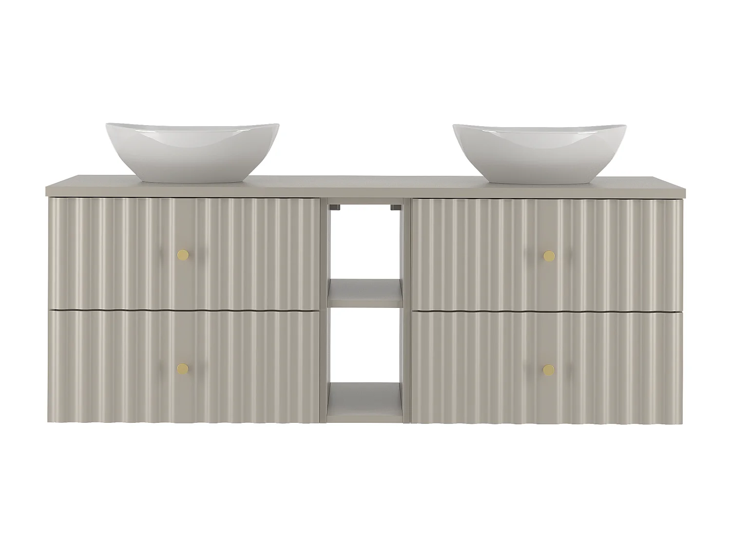 Ensemble de salle de bain en cachemire 140 cm Armoire avec plan de travail Lavabo Étagère Façades rainurées Aqua