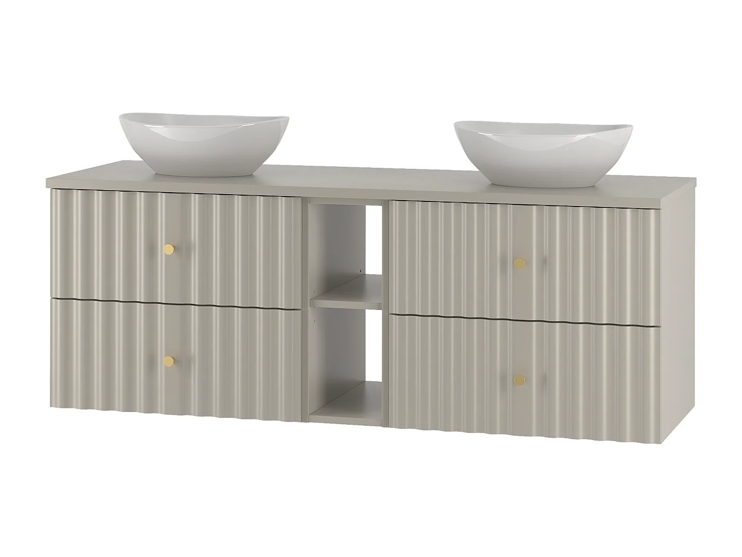 Ensemble de salle de bain en cachemire 140 cm Armoire avec plan de travail Lavabo Étagère Façades rainurées Aqua