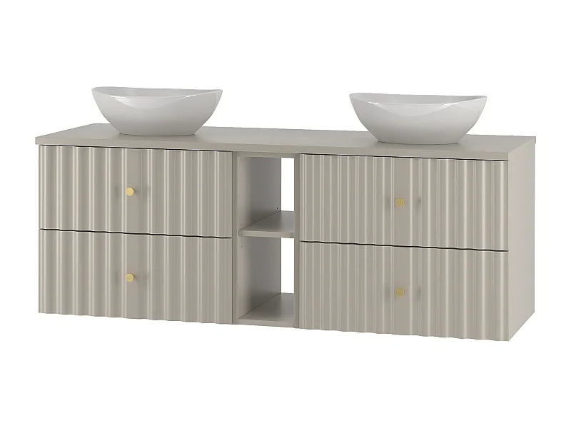 Ensemble de salle de bain en cachemire 140 cm Armoire avec plan de travail Lavabo Étagère Façades rainurées Aqua