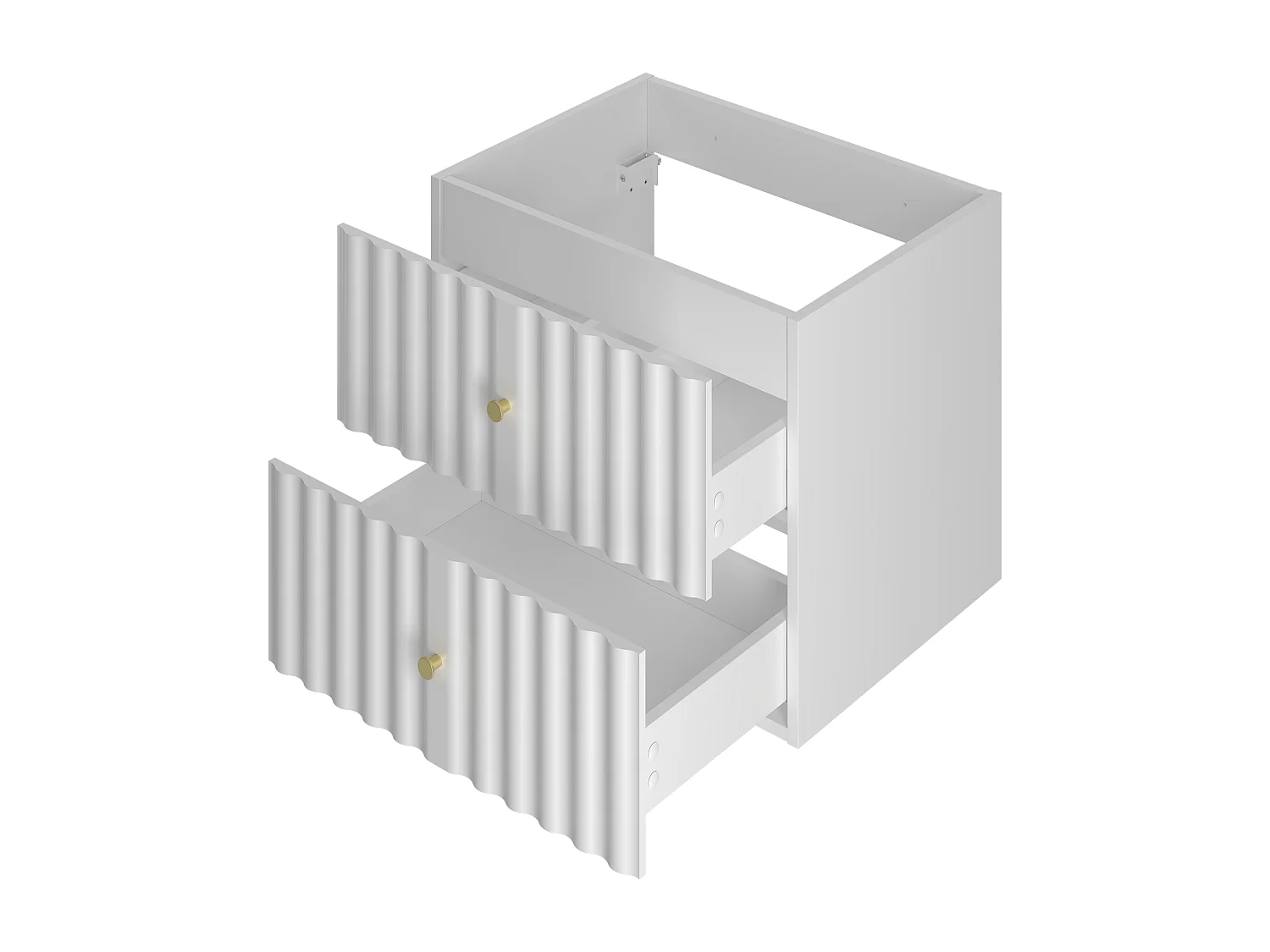 Ensemble de salle de bain blanc 140 cm Armoire avec plan de travail Lavabo Étagère Façades rainurées Aqua