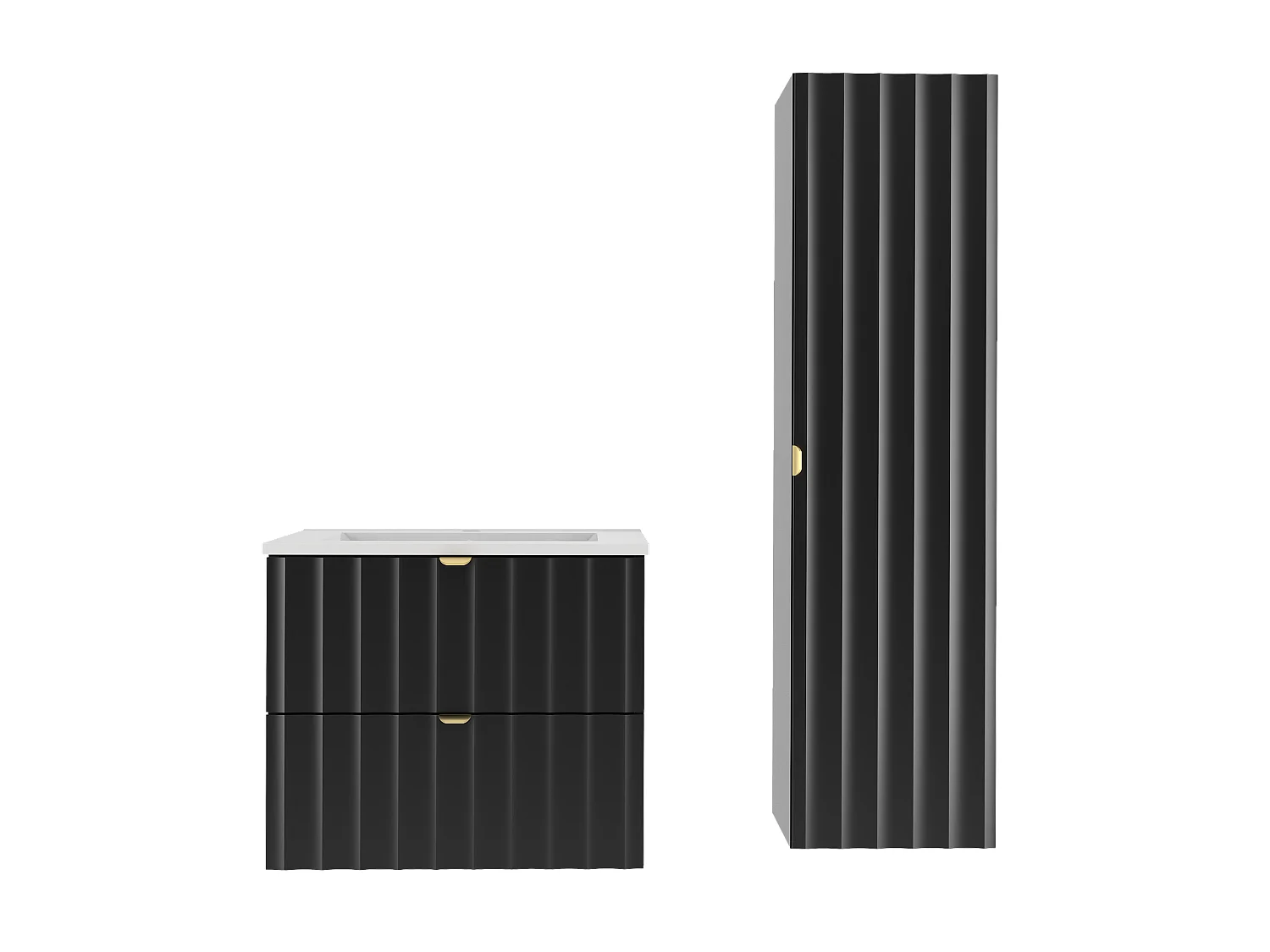 Ensemble de salle de bain noir 60 cm Meuble avec lavabo Colonne Façades rainurées Arcos