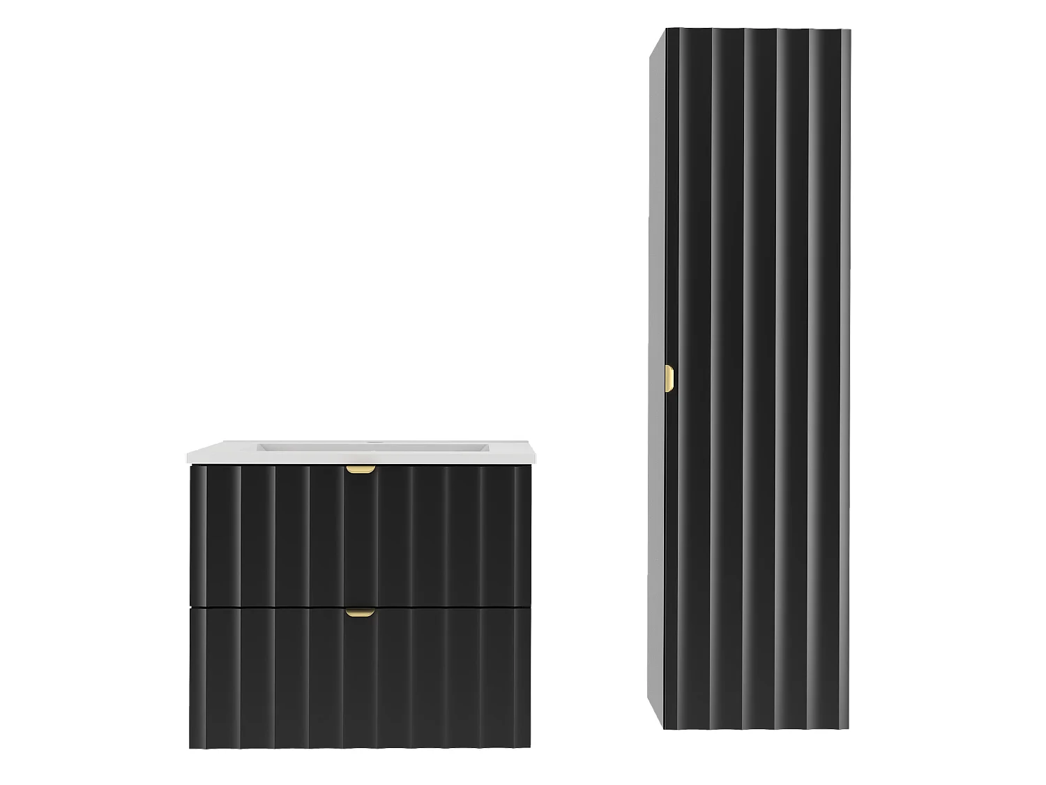 Ensemble de salle de bain noir 60 cm Meuble avec lavabo Colonne Façades rainurées Arcos