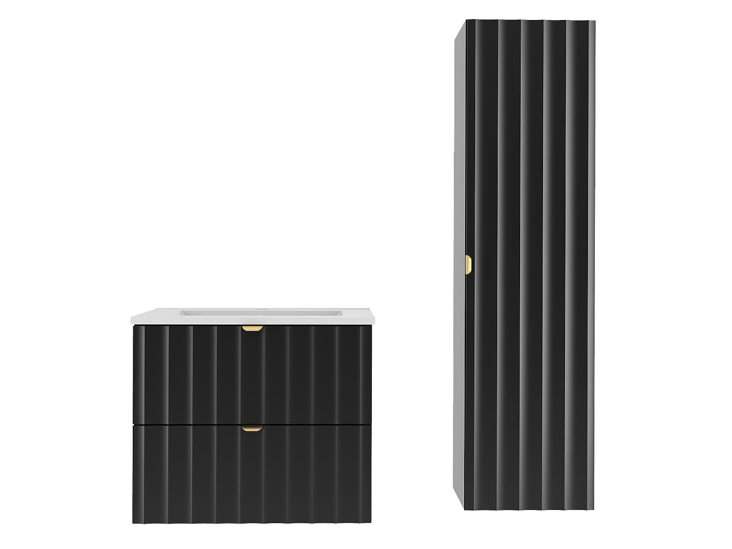 Ensemble de salle de bain noir 60 cm Meuble avec lavabo Colonne Façades rainurées Arcos