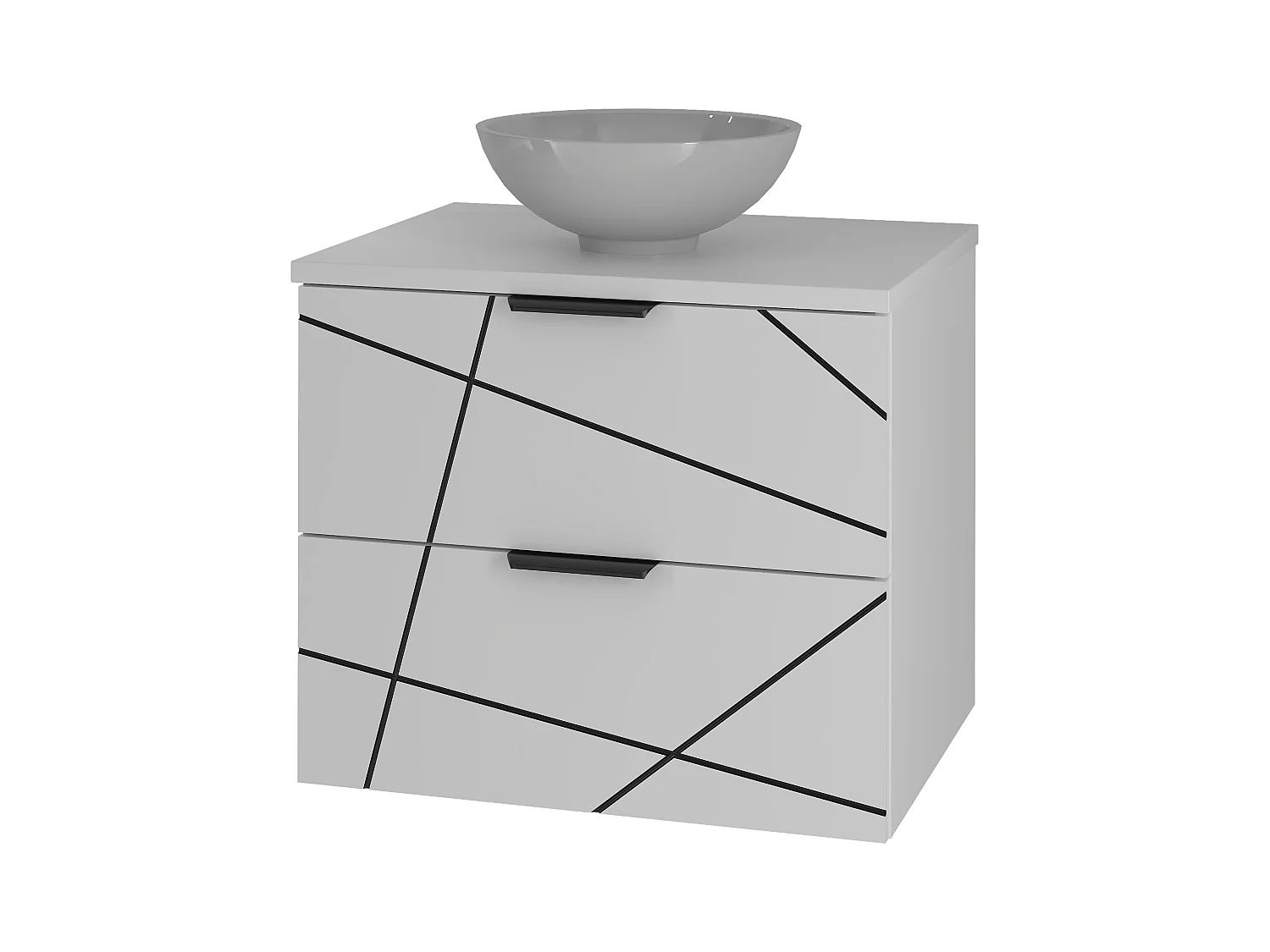 Badezimmer-Set 60 cm Schrank mit Waschtisch und Waschbecken Weiß Matt Wood