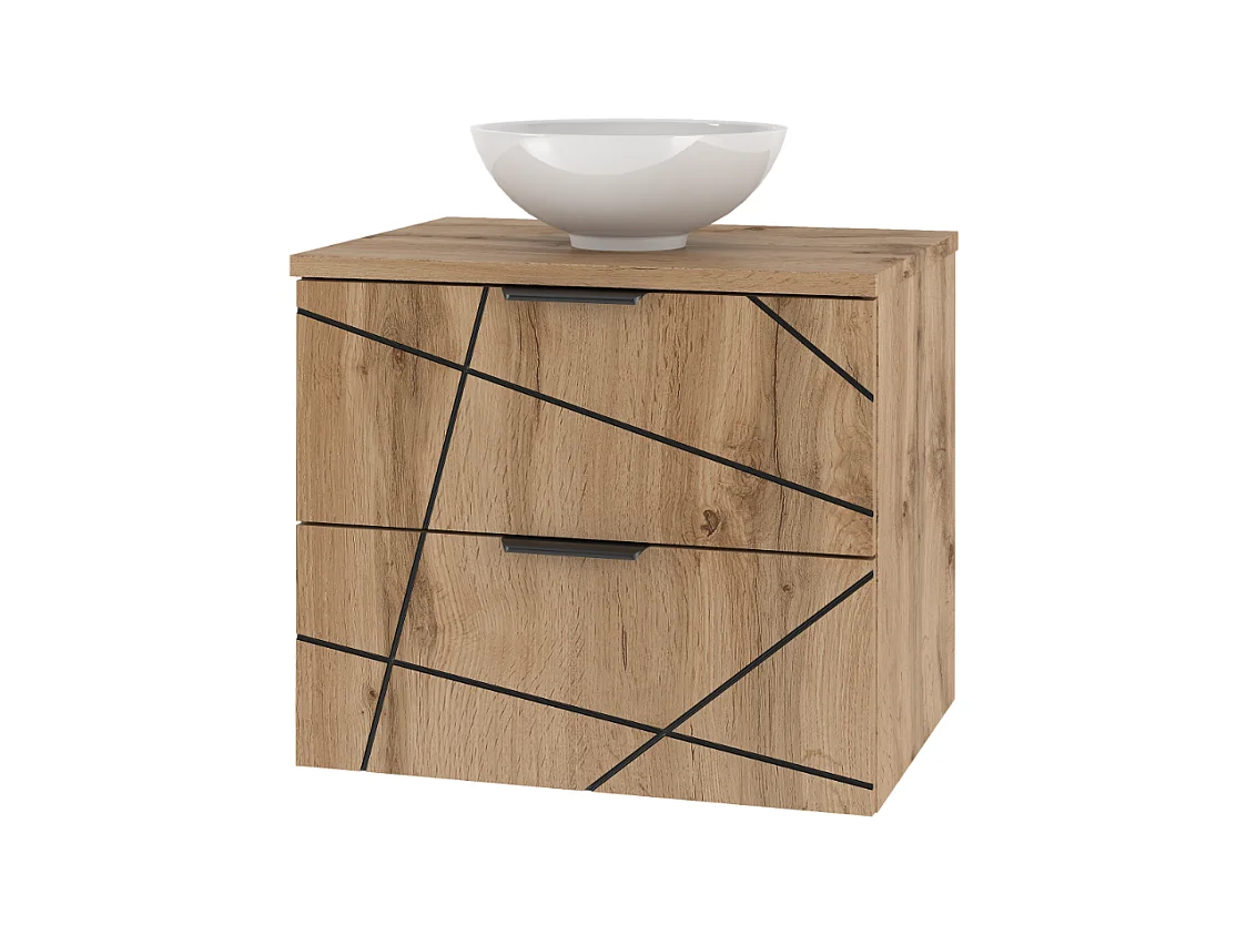 Badezimmer-Set 60 cm Schrank mit Arbeitsplatte und Waschbecken Eiche Wotan Wood